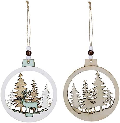 5 kom Božić viseći drveni Ornament šuplji Fretwork Lasersko sečenje drvo rezbarenje Ornamenti Drvo kriška