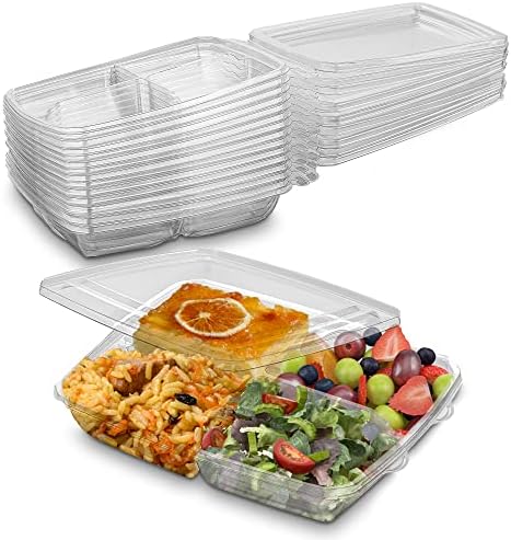 MT proizvodi plastični 4 pretinac za užinu za užinu 6 x 7 - spremnik za obrok - jednokratna podijeljena bento kutija za voće i povrće - proizvedeno u SAD-u