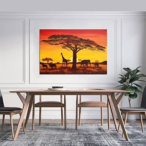 LMX Sunset Afrička Savana sumrak Safari životinje žirafa Buffalo Elephant Canvas Art Poster