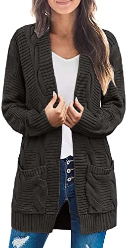 Ženski džemper Kardigan Ženski kabl Klint Cardigan Dukseteri otvoreni prednji dugi rukav Držite topla čvrsta boja