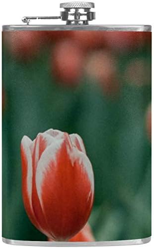 Tikvica za tečnost od nerđajućeg čelika nepropusna sa levkom 7.7 Oz kožna navlaka odlična ideja za poklon tikvica-crveni tulipan