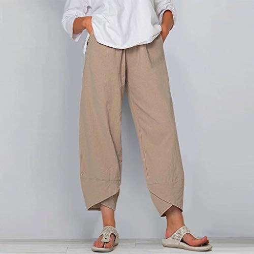 Kingspinner kapri pantalone za žene obučeni pamučni laneni džepovi pantalone sa širokim nogavicama letnje