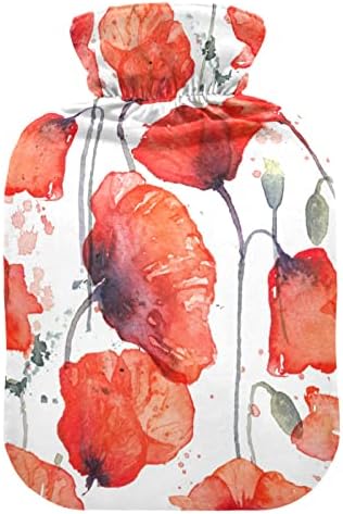 Flaše za toplu vodu sa poklopcem akvarel divlji Crveni makovi vreća za toplu vodu za ublažavanje bolova,