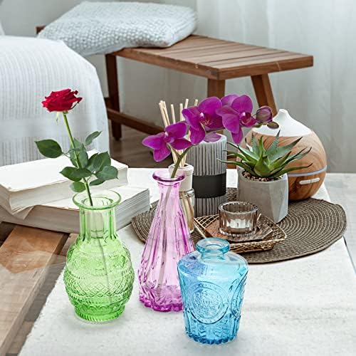 Koloh set od 10 obojenih pupoljnih vaza, asortirani mali stakleni cvjetni vaze vintage rezbarene cvjetne vaze