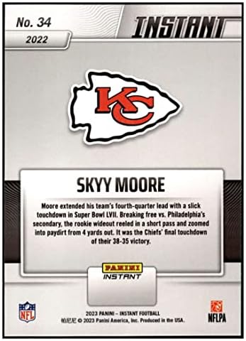 Skyy Moore RC 2023 Panini Super Bowl LVII prvaci 34 Rookie šefovi označavaju NM + -MT + NFL fudbal