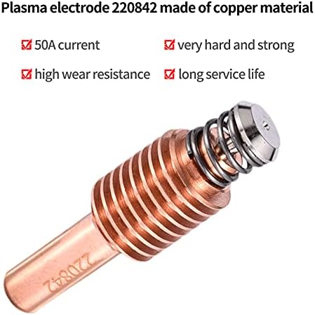 Carkio 220842 elektrode za rezač plazma, 5pcs 50A plazma elektroda rezanje plazme mlaznicama bakljane savjete za prenos potrošnog materijala kompatibilno sa napajanjem max65 / 85/105 a