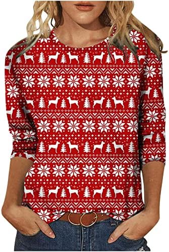Božićni Dugi rukav Duks jesen majica vrhovi za žene Casual Snowflake Irvas Print Crewneck pulover