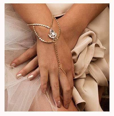 Aluinn vjenčanje ručni lanac Rhinestone perle Rob prst prsten Zlatni ručni lanac nakit za žene i tinejdžerke