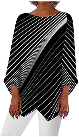Ženski ljetni vrhovi geometrijski print dugih rukava obloženi okruglim vratom Košulje za prozračnu majicu