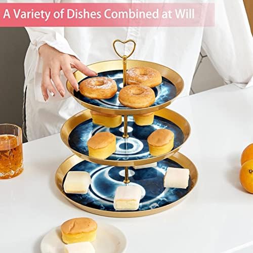 Set za prikaz desertnog stola, Zlatni stalak za kolače, Štandovi za deserte, 3-slojni poslužavnik za serviranje, stalak za tortu za šolje, stalak za svadbenu tortu za desertni sto, Yin Yang trač plava