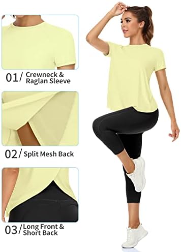 ATTRACO ženske košulje za trening kratki rukav atletsko trčanje Tee Shirts za teretanu Yoga Top Split Back