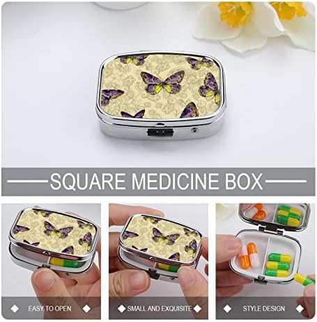 Kutija za pilule leptiri cvjetna pozadina kvadratnog oblika futrola za lijekove prenosiva kutija