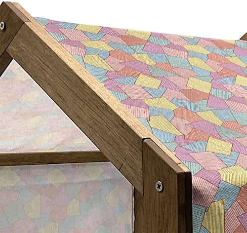 Ambesonne geometrijska drvena kuća za pse, apstraktni uzorak pločica sa tankim prugama šareni Vintage