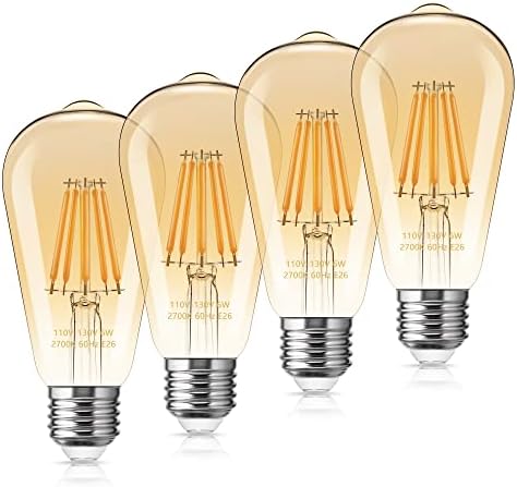 Doresshop LED Edison sijalice, 60 W ekvivalentno, Vintage 6w Led žarulja sa žarnom niti, St58 style Edison sijalica, 2200k Jantarno Bijela, E26 baza lampe, bez zatamnjivanja, Jantarno staklo, 4pack