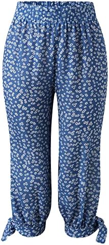 Grge Beuu Ženski cvijet Print Lanen Capri hlače Casual Comfy elastični struk obrezane pantalone Joggers