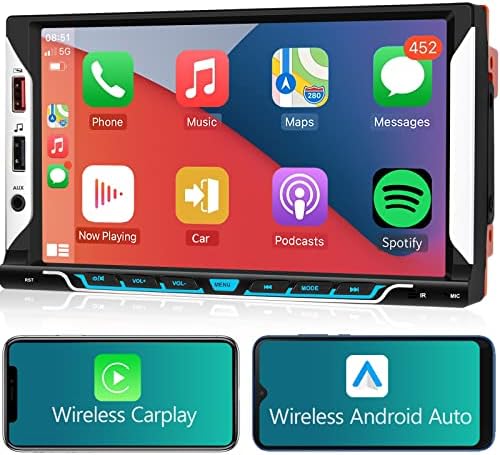 Dvostruki din auto Stereo sa bežičnim Carplay Android Auto, 7 inčni ekran osetljiv na dodir Auto Radio podrška