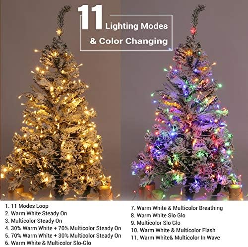 BrizLabs Božić niz svjetla, 200 LED 65.67 ft boja mijenja Božić svjetla, 11 načina Warm White