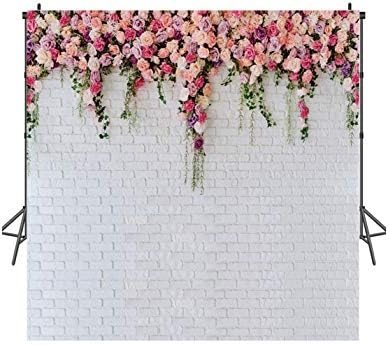 LTLYH 10x10ft Bijela cigla zid cvijeće pozadina proljeće tema fotografija pozadina za Majčin dan Valentine