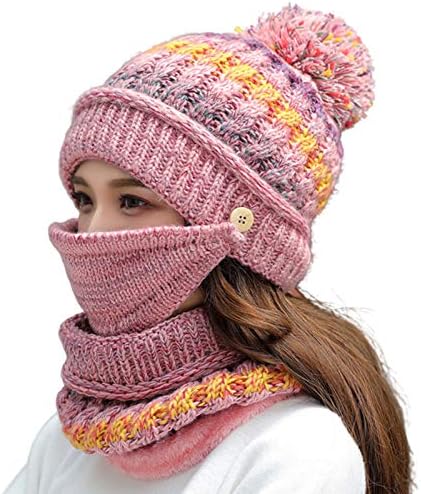 Šešir od skijaške vune za odrasle pleteni set šal za zaštitu lica, 3kom šešir višebojni topli vuneni