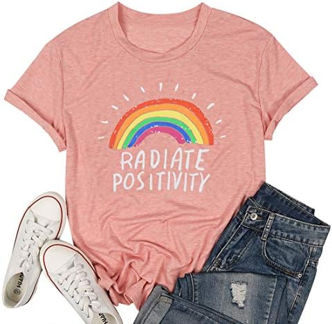 Pride Shirt Žene Zrače Pozitivnost Rainbow T-Shirt Funny Pismo Print Grafički Tee Ljeto Kratki