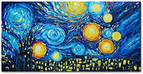 Moderna ručno obojena teksturirana uljana slika-apstraktni Baner plavo zvjezdano nebo pejzaž pozadina na platnu zidna umjetnička slika velika veličina za dnevni boravak Villa Decor, Neuramljen, 70X140Cm (27. 5X55