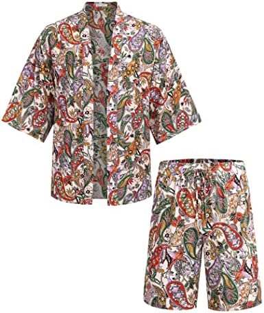 Coofandy Muška 2 komada Outfit Lagana Kimono Cardigan jakna Set Havajska majica na plaži sa šorc