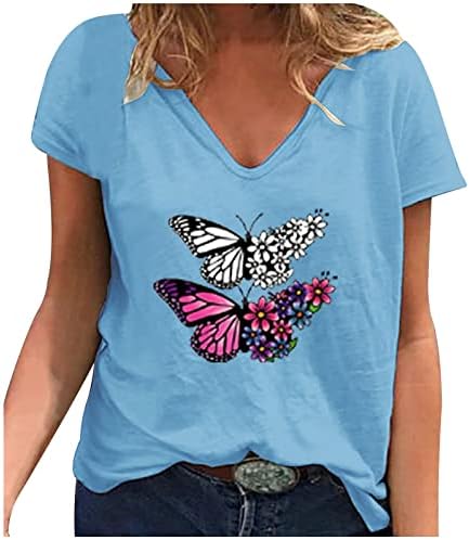 Blusa de manga corta para mujer camiseta 2023 con estampado de mariposas camisetas con Cuello en v Camiseta