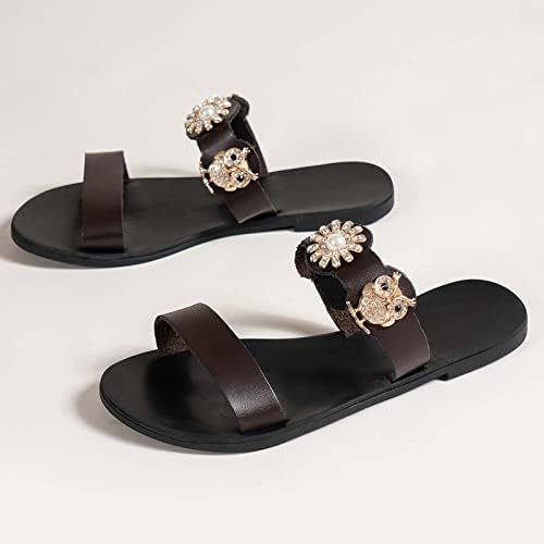 Xipcokm vještačke papuče za žene s dvostrukim remenom ravni tobogani ljetne odjevne japanke sandale