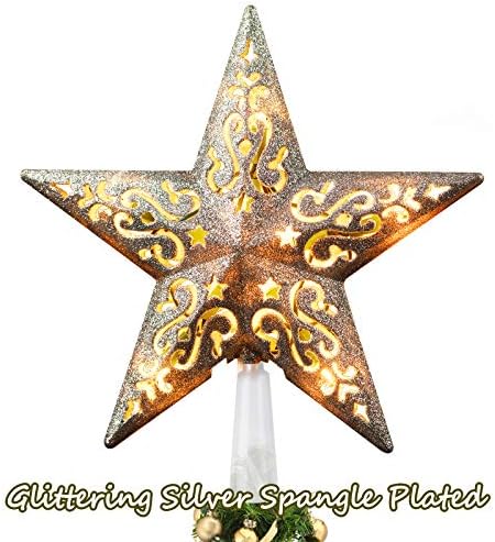TOPER BOŽIĆNI ZVEZI SVEŽE 8 izdubljeni 3D pentagram ugrađeni 10 žarulja srebrni zvezdani nosač Star Wreetop priključak za božićne ukrase čisto svjetlo