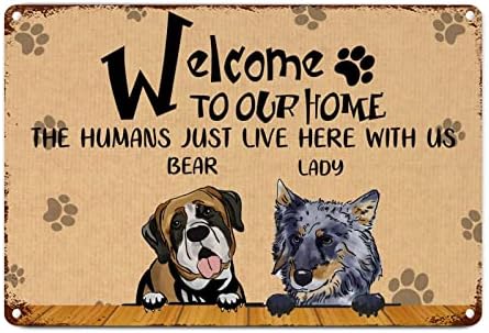 Alioyoit Funny Metal pas znak plaketa običaj Psi ime Dobrodošli u naš dom ljudi ovdje sa nama Retro