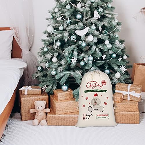 BAGEYOU Funny pudle Santa torbe personalizirane torbe od tkanine za štene s vezicom Xmas torba za odlaganje