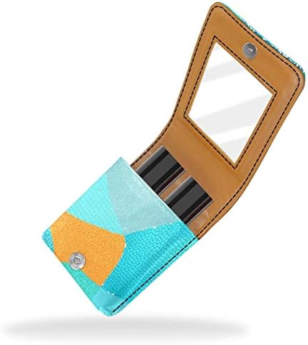 ORYUEKAN Mini torba za šminkanje sa ogledalom, torbica za kvačilo od umjetne kože, moderna apstraktna umjetnička plava Patchwork