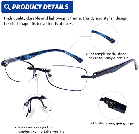 Doovic 3 pakovanja naočale bez raketa za žene lagane elegantne plave čitatelje blokiranja svjetlosti, zatamnjena