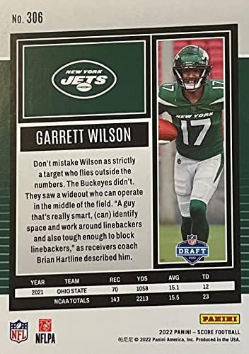 NOVO 2022 Panini Score Autentična Garrett Wilson Football Rookie kartica - New York Jets