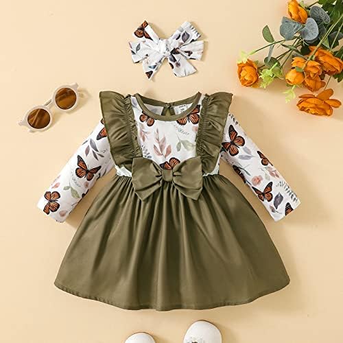 Novorođenčad leptir odjeća za bebe djevojke Leptir haljina dugih rukava Butterfly Prints ruffle drezes s bowknot trakom za glavom