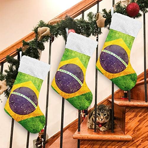 Pimilagu Retro brazilska zastava Božićne čarape 1 paket 17.7 , viseći čarape za božićnu ukrasu