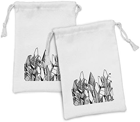 Ambesonne apstraktna torbica tkanina od 2, crtež izleženih kristala GEM poput jednobojnog ilustracije uzorka, male torbe za izvlačenje za toaletne potrepštine, 9 x 6, sivo bijelo