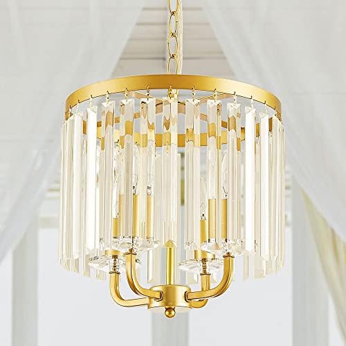 FEOHAK Crystal ChanstelIer, 4 svijetlo zlatne lustere svjetlosni lustere za kristalne lustere za spavaće