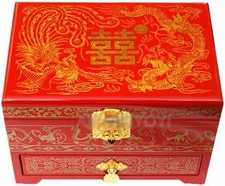 AdKHF kineski 3 sloj za skladištenje drva Dragon Phoenix nakit sa ogledalom nakita za vjenčanje nakita (boja:
