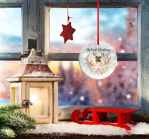 Božić ukrasi francuski buldog Božić ukrasi moj prvi Božić Ornament hladno je vani pas Keramika viseći Ornament