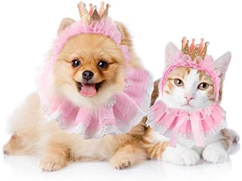 Legendog Cat Bandana za mačke, Kostimi princeze mačke za mačke, slatke čipkaste pseće bandane i dodaci za mačje Krune za mačke mali psi, ružičasta odjeća za rođendansku zabavu