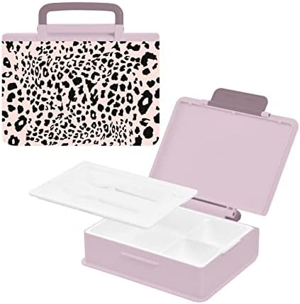 Alaza Leopard Cheetah Print Pink Bento ručak BPA-Besplatni spremnici za propuštanje sa ručkom sa vilicom i kašikom,