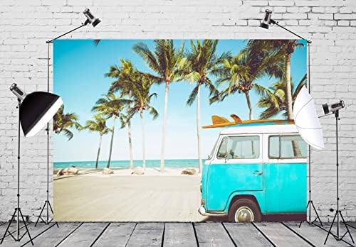 BELECO 10x8ft tkanina tropska pozadina za plažu Vintage automobil na plaži sa daskom za surfanje