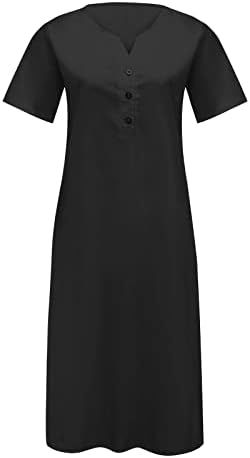 Nokmopo haljina s dugim rukavima Casual gumb pune boje tiskane malene haljine s kratkim rukavima V-izrez