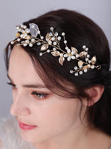 JWICOS Pearl Bridal Headband Wedding Hair Loine list Headpiece Wedding Hair Accessories For Women and