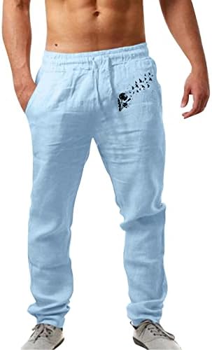 Muški casual posteljine hlače na plaži opuštene fit pantalone maslačak za ispis struka pravne noge casual