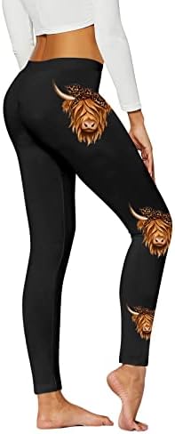Highland Cow Yoga helanke za trčanje za žene Tajice visokog struka Bejzbol Print meke brušene rastezljive hlače za teretanu