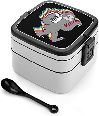 Šareni Sloth Stereo zvuk Bento kutija Dvostruki sloj Sve-u-jedan spremnik za ručak sa kašikom za