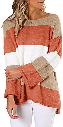 Beuu Womens Blok u boji nejasni džemperi prevelizirani prugasti vrat izrez labavog pletena pahuljica