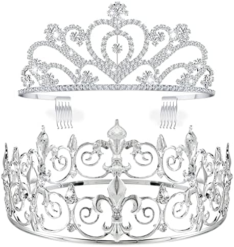 King Crown 2 kom Royal King Crown Metal Crystal Tiara Crown for Men Women Bride Bride Princess